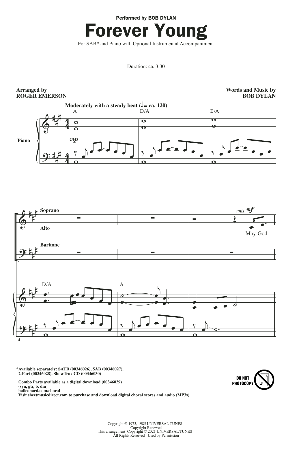 Bob Dylan Forever Young (arr. Roger Emerson) sheet music notes and chords. Download Printable PDF.