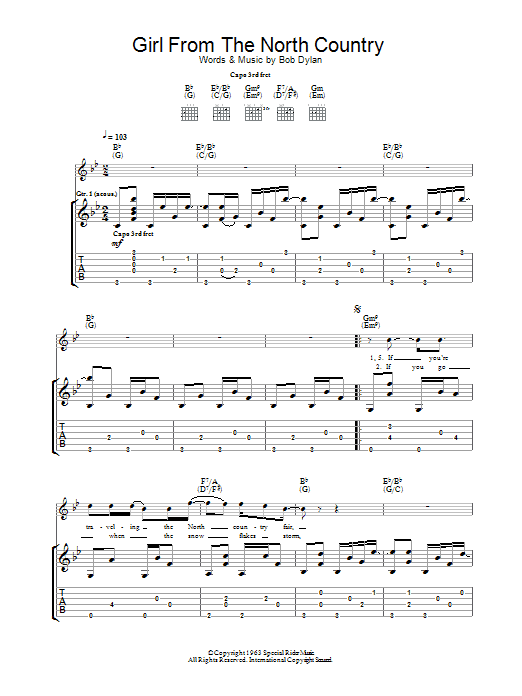 Bob Dylan Girl From The North Country sheet music notes and chords. Download Printable PDF.