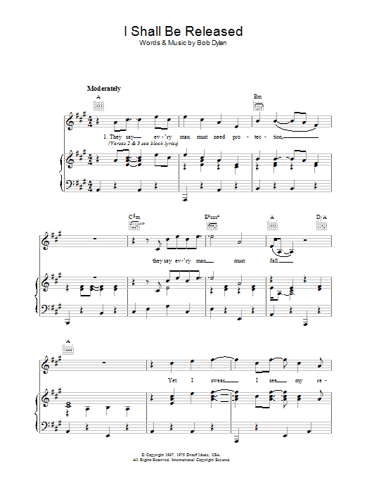 Bob Dylan I Shall Be Released sheet music notes and chords arranged for Super Easy Piano