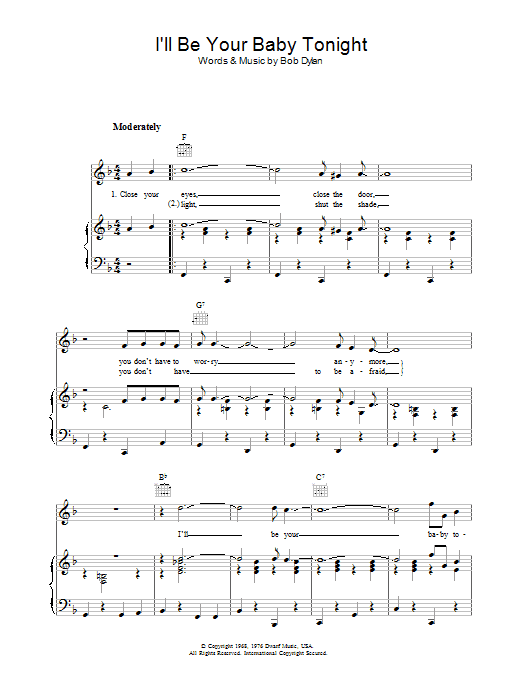 Bob Dylan I'll Be Your Baby Tonight sheet music notes and chords. Download Printable PDF.