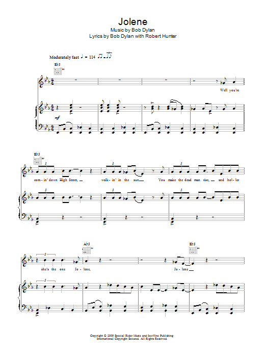 Learn to play Bob Dylan Jolene sheet music for Piano, Vocal & Guitar Chords in minutes. Price: 7.8900$ Bob Dylan Jolene sheet music notes and chords arranged for Piano, Vocal & Guitar Chords