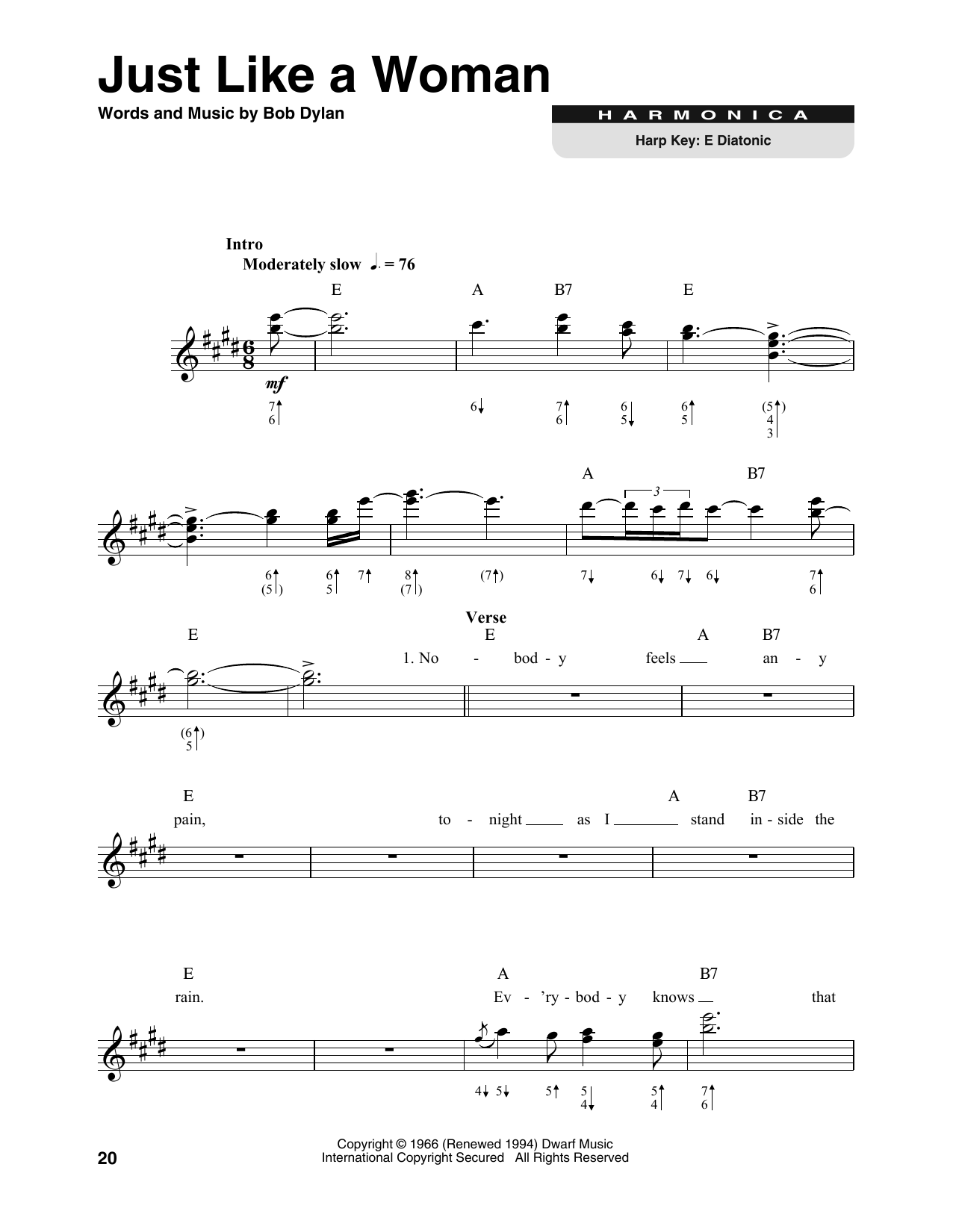 Bob Dylan Just Like A Woman sheet music notes and chords. Download Printable PDF.