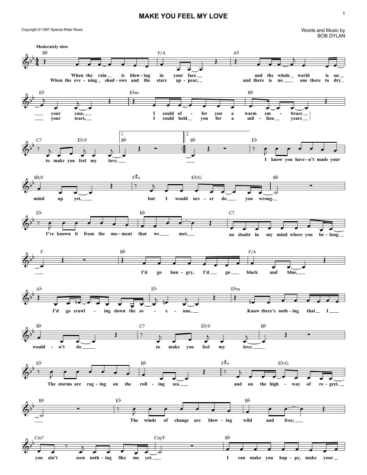 Bob Dylan Make You Feel My Love sheet music notes and chords. Download Printable PDF.