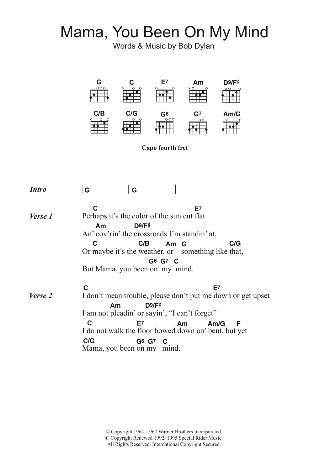Learn to play Bob Dylan Mama, You Been On My Mind sheet music for Ukulele Chords/Lyrics in minutes. Price: 4.4900$ Bob Dylan Mama, You Been On My Mind sheet music notes and chords arranged for Ukulele Chords/Lyrics