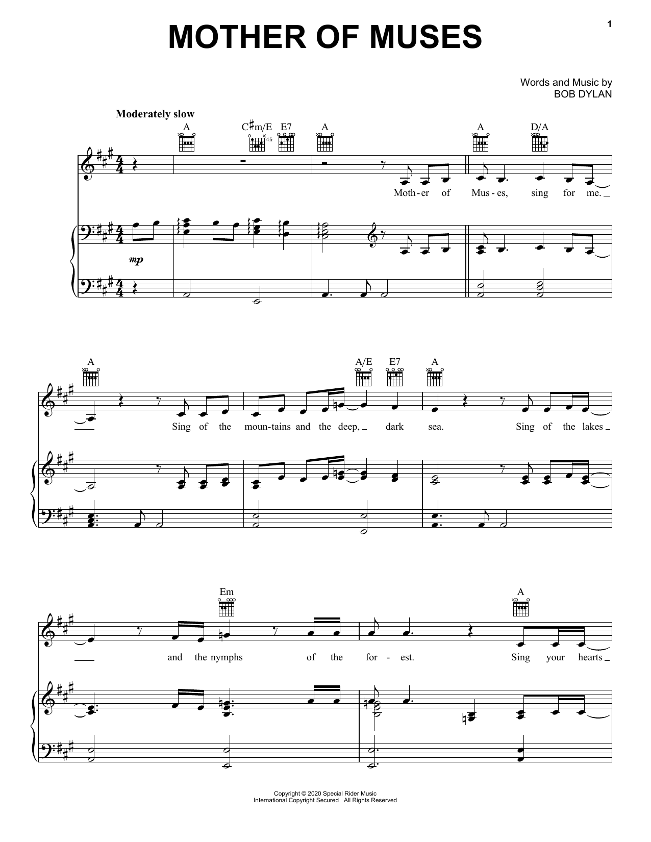 Bob Dylan Mother Of Muses sheet music notes and chords. Download Printable PDF.