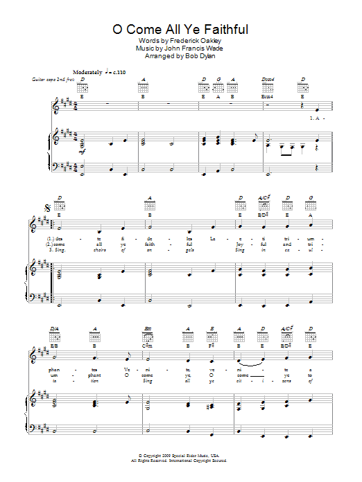 Bob Dylan O Come All Ye Faithful sheet music notes and chords. Download Printable PDF.