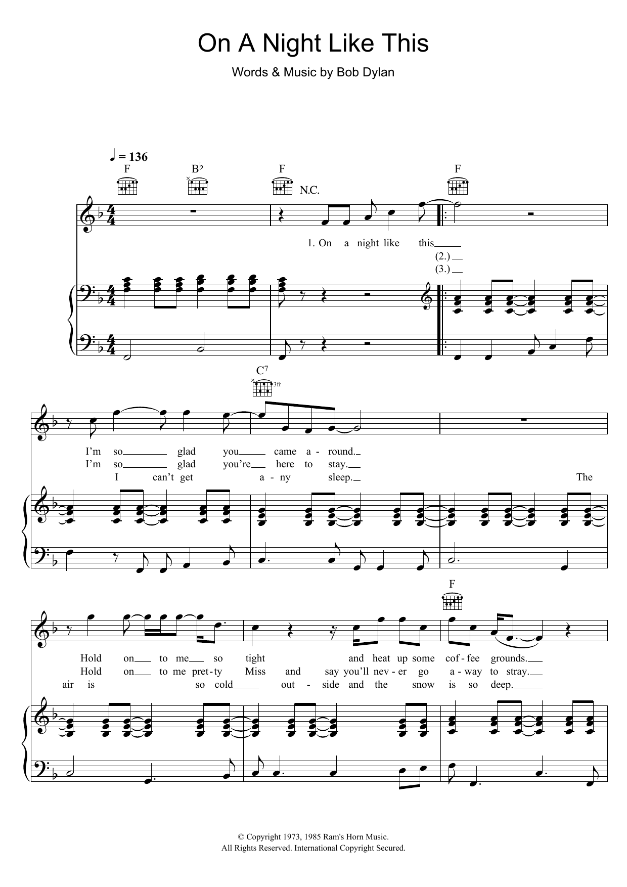 Bob Dylan On A Night Like This sheet music notes and chords. Download Printable PDF.