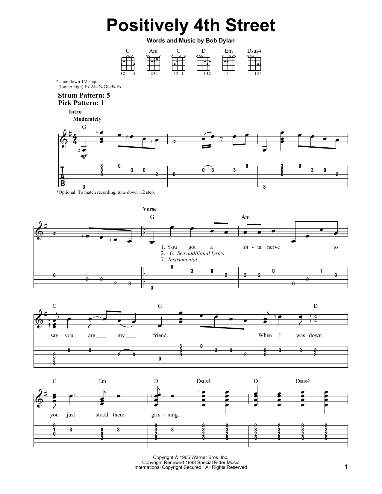 Bob Dylan Positively 4th Street sheet music notes and chords. Download Printable PDF.