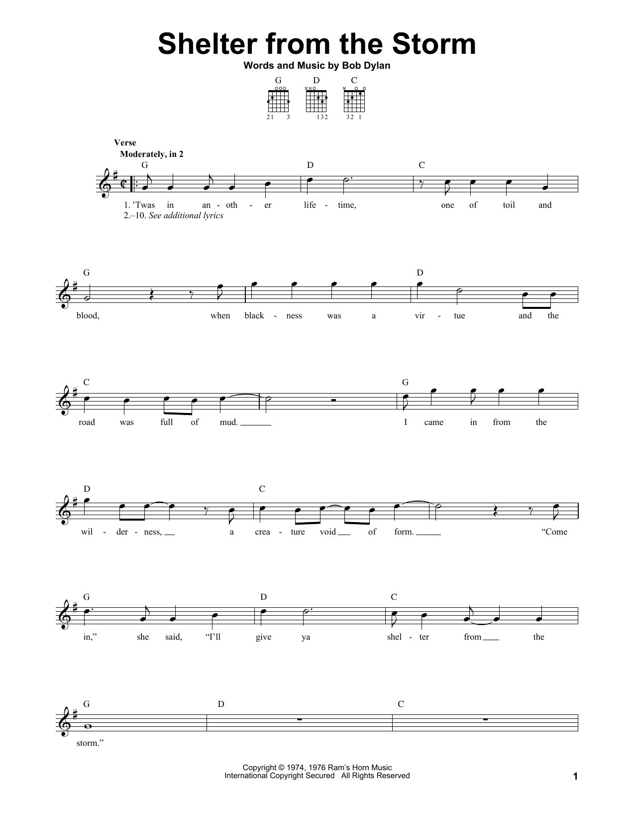 Bob Dylan Shelter From The Storm sheet music notes and chords. Download Printable PDF.