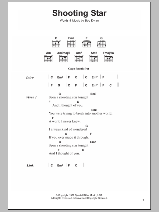 Bob Dylan Shooting Star sheet music notes and chords. Download Printable PDF.