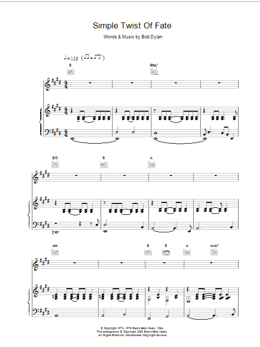 Bob Dylan Simple Twist Of Fate sheet music notes and chords. Download Printable PDF.