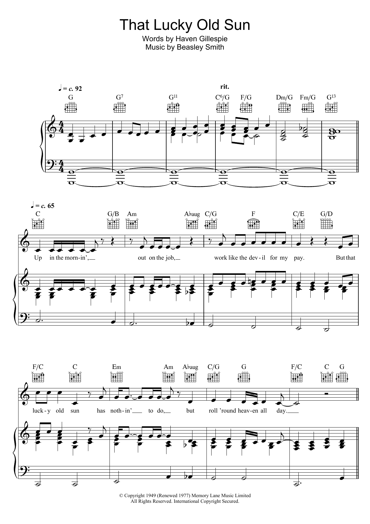 Bob Dylan That Lucky Old Sun (Just Rolls Around Heaven All Day) sheet music notes and chords. Download Printable PDF.