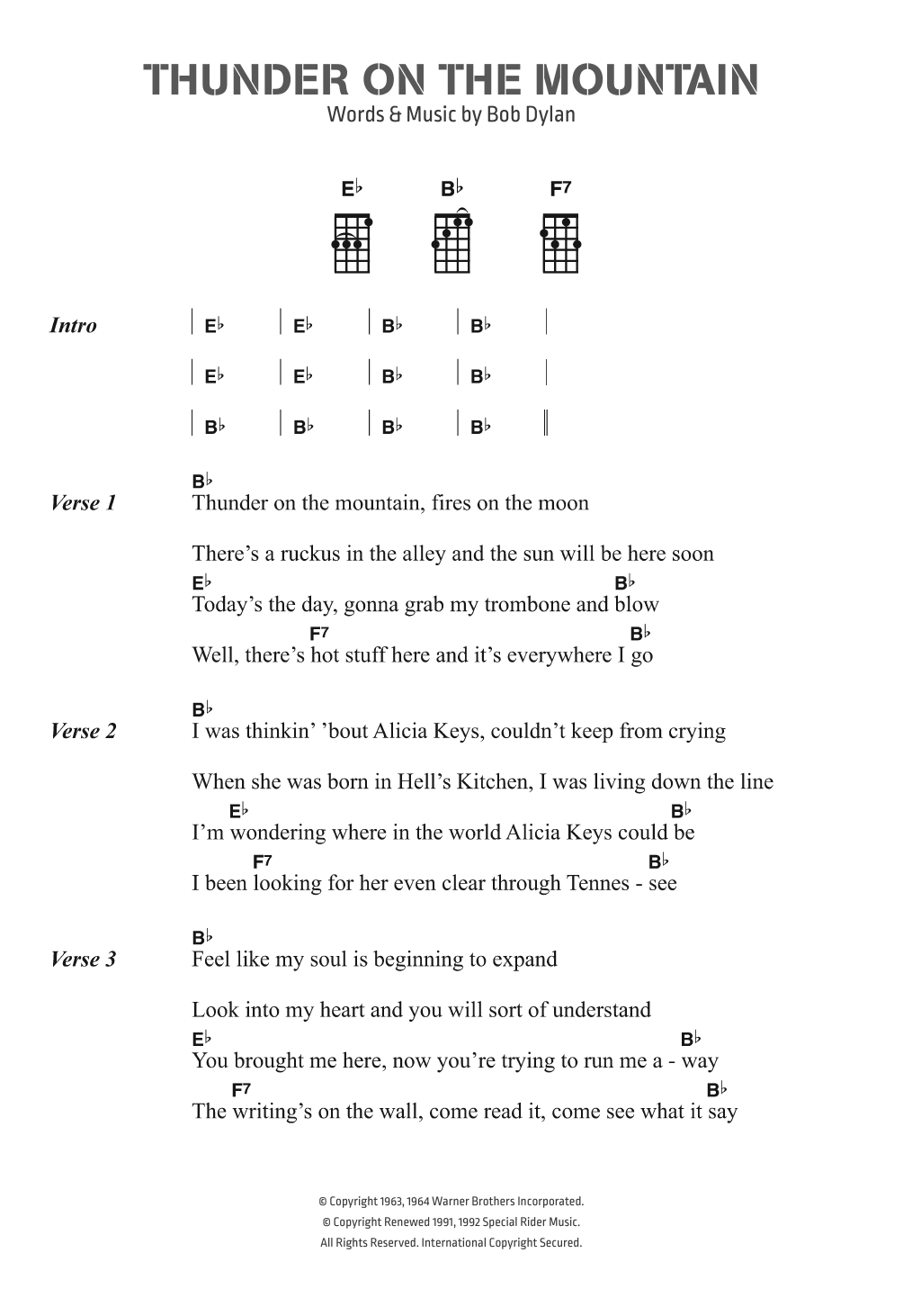 Bob Dylan Thunder On The Mountain sheet music notes and chords arranged for Piano, Vocal & Guitar Chords