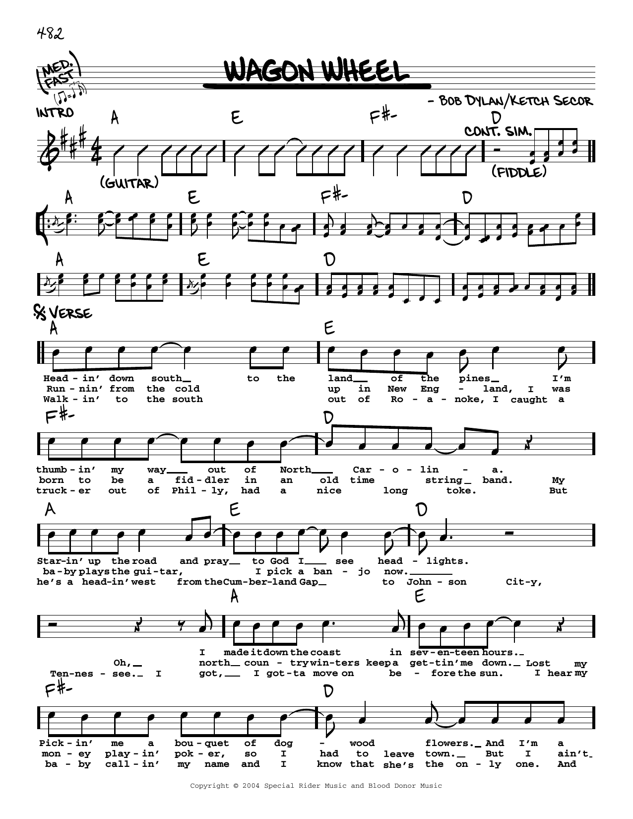 Bob Dylan Wagon Wheel sheet music notes and chords. Download Printable PDF.