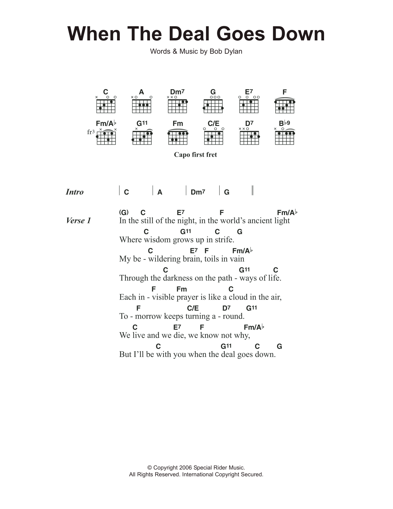 Bob Dylan When The Deal Goes Down sheet music notes and chords. Download Printable PDF.