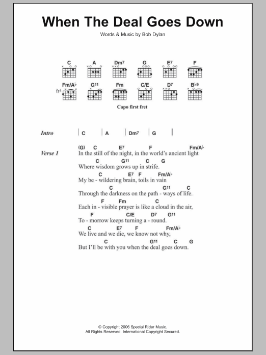 Bob Dylan When The Deal Goes Down sheet music notes and chords. Download Printable PDF.