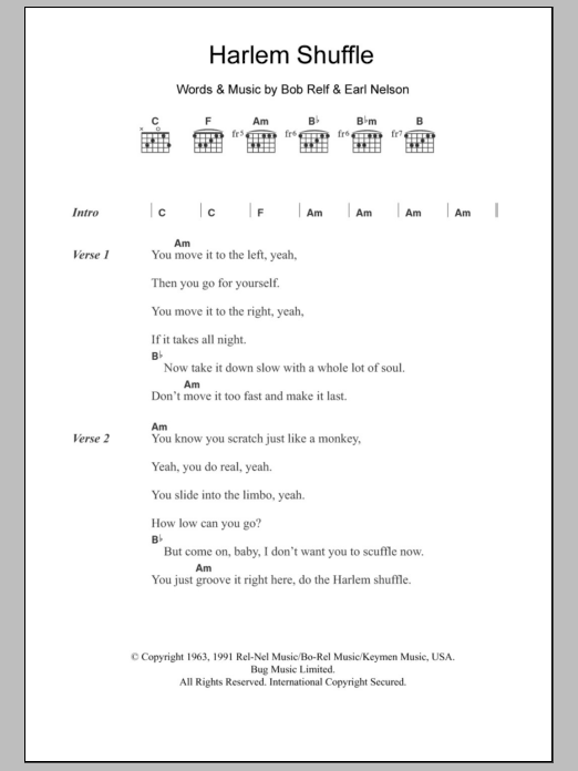 Bob & Earl Harlem Shuffle sheet music notes and chords. Download Printable PDF.