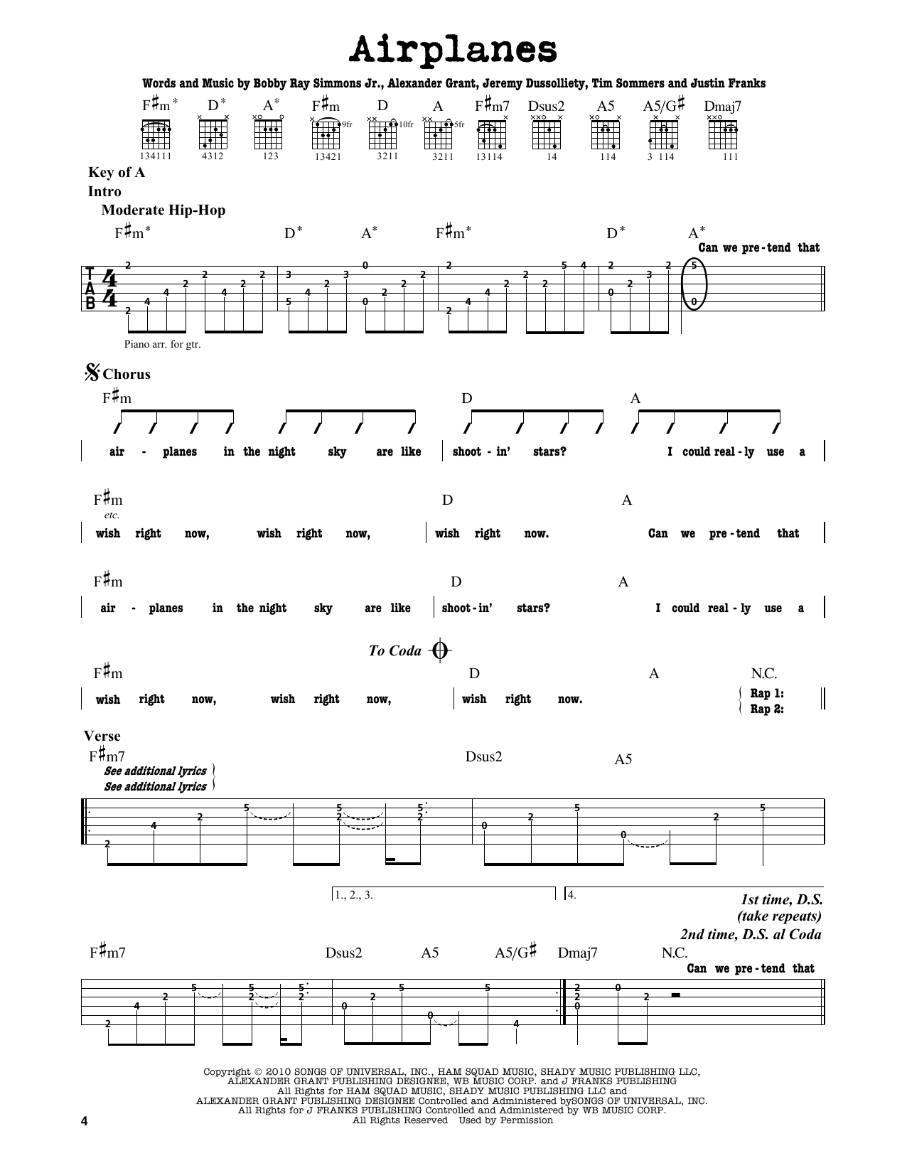 B.o.B. Airplanes (feat. Hayley Williams) sheet music notes and chords. Download Printable PDF.