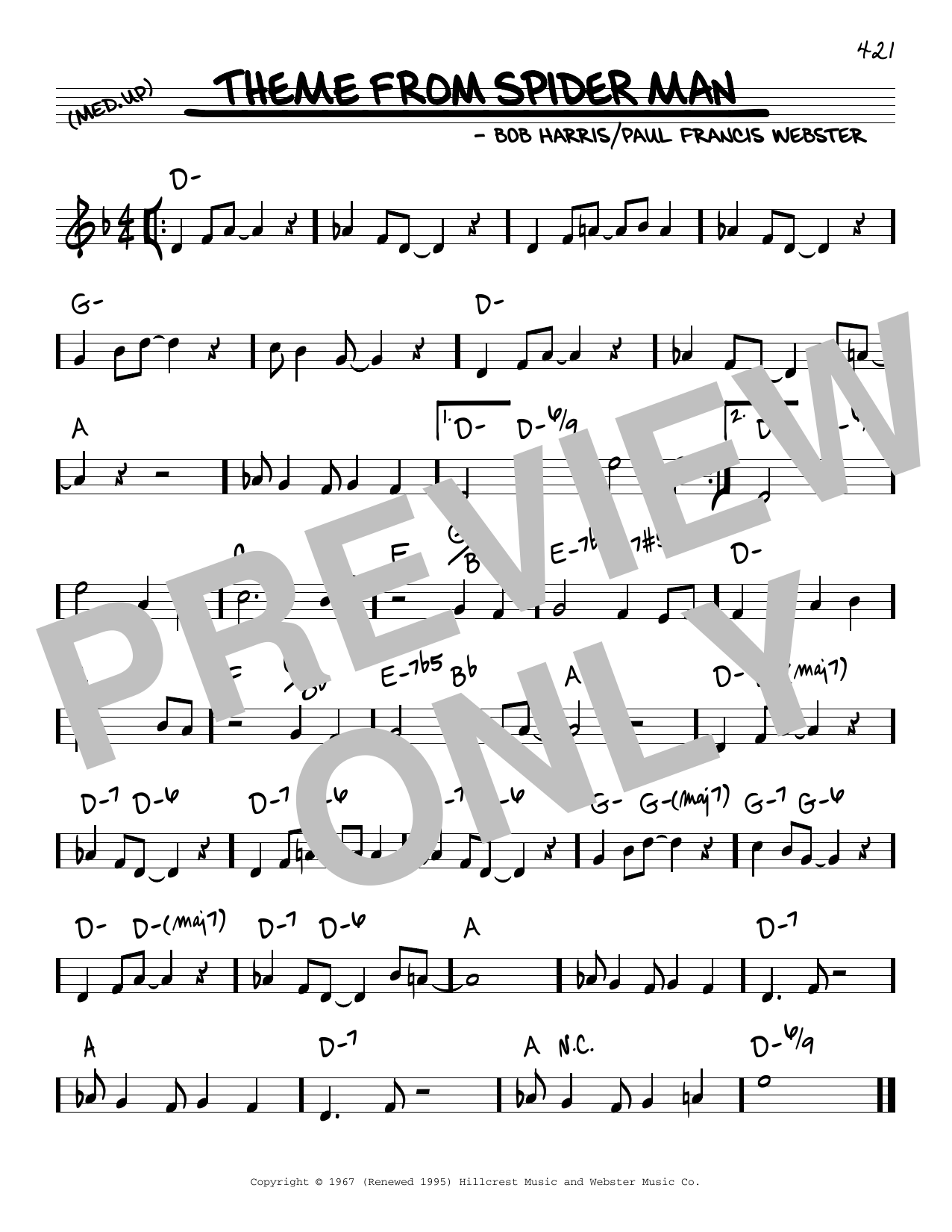 Bob Harris Theme From Spider Man sheet music notes and chords arranged for Real Book – Melody & Chords