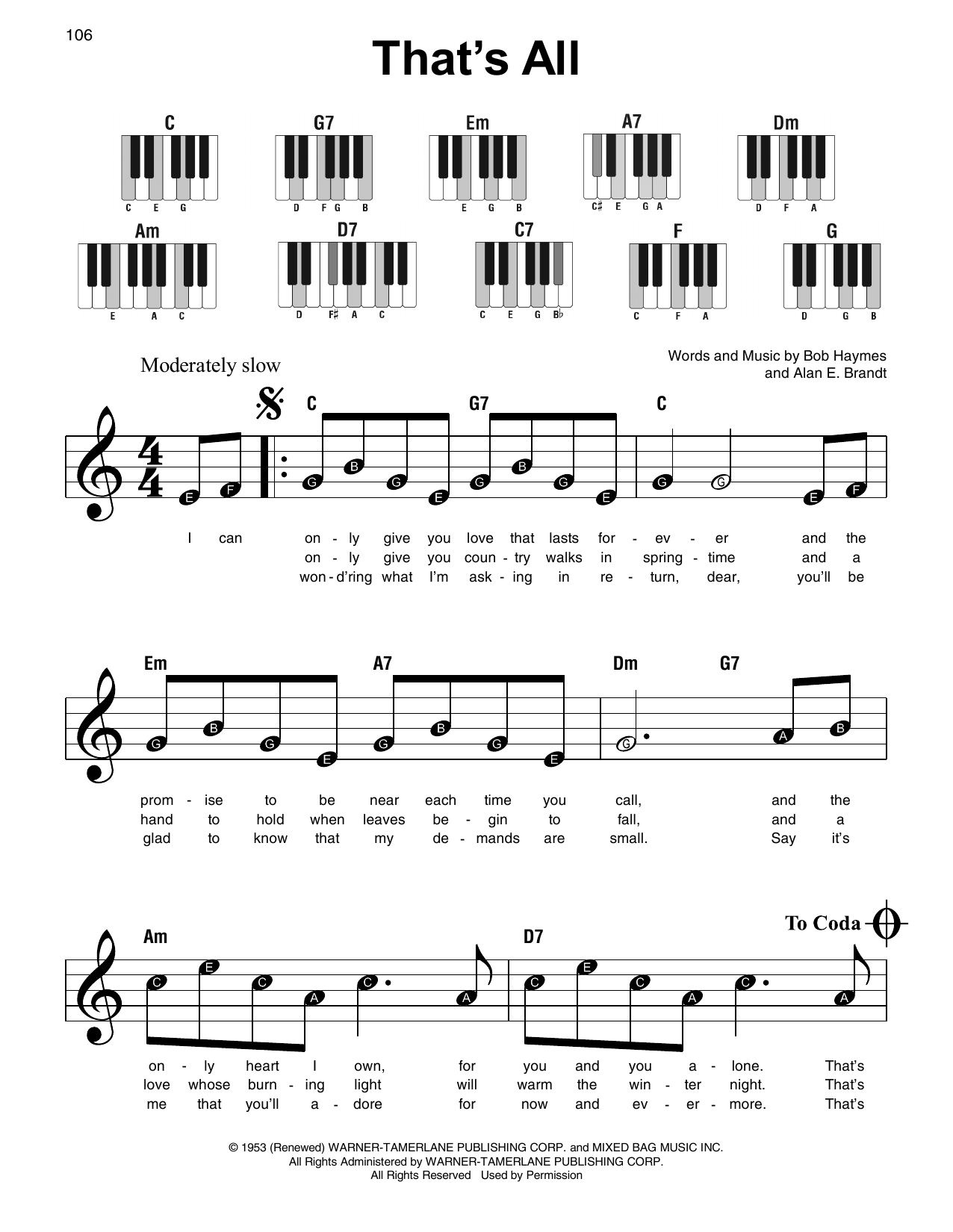 Bob Haymes That's All sheet music notes and chords. Download Printable PDF.