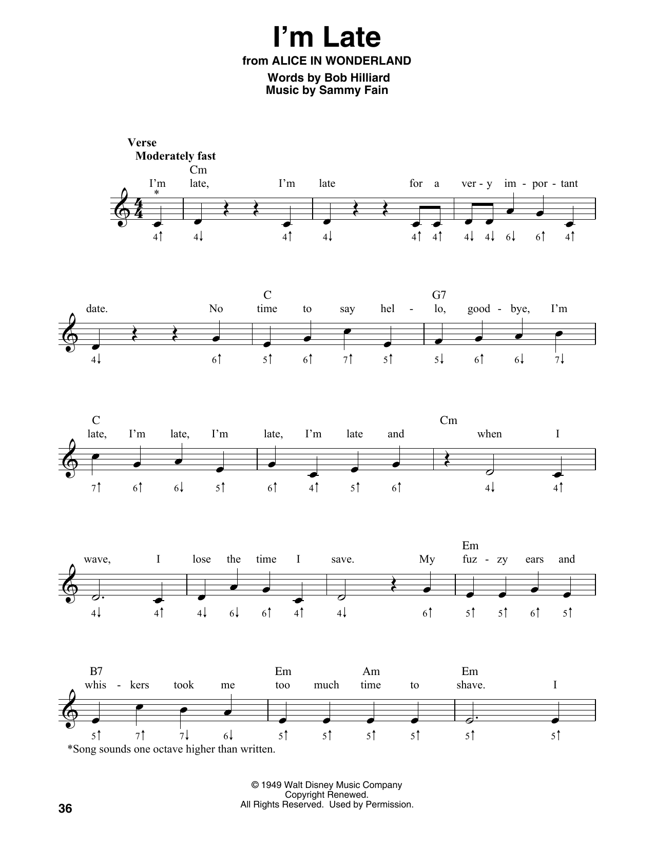 Bob Hilliard I'm Late sheet music notes and chords. Download Printable PDF.