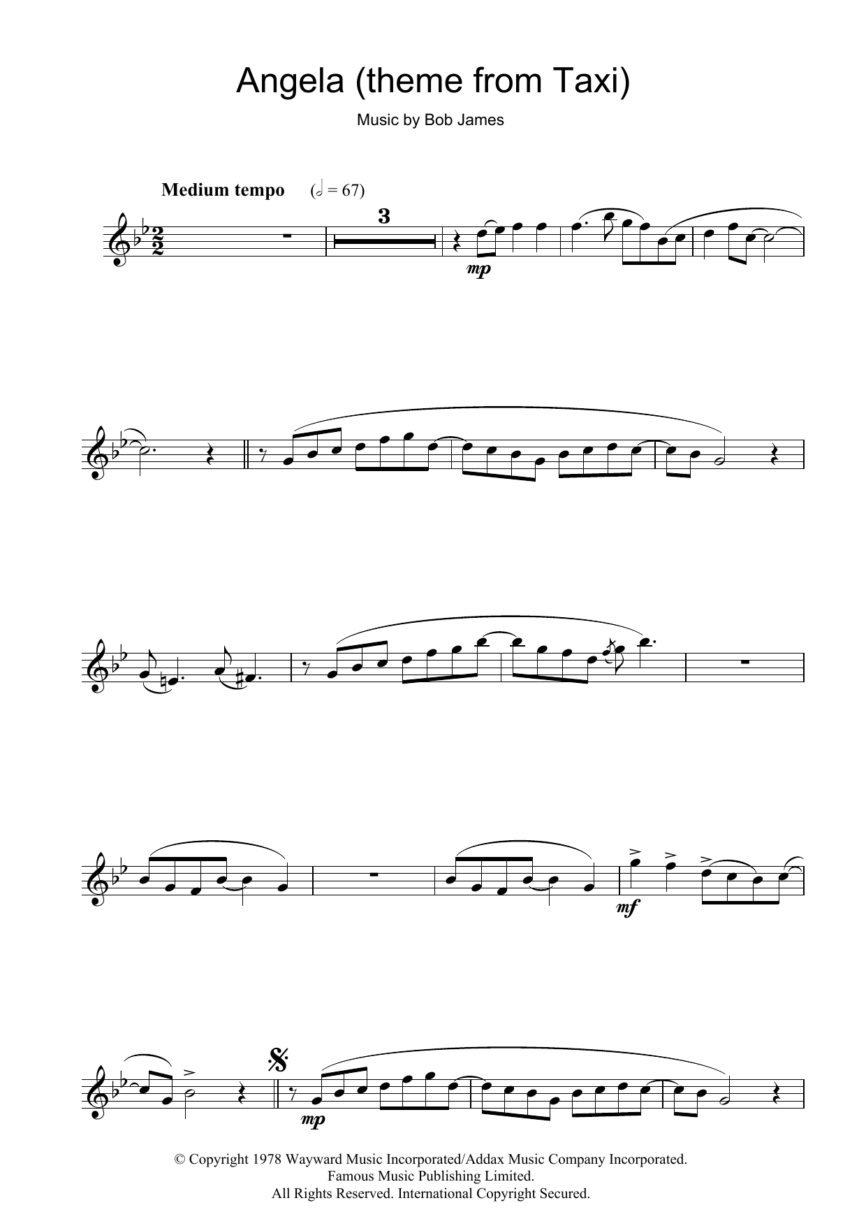 Bob James Angela (theme from Taxi) sheet music notes and chords. Download Printable PDF.