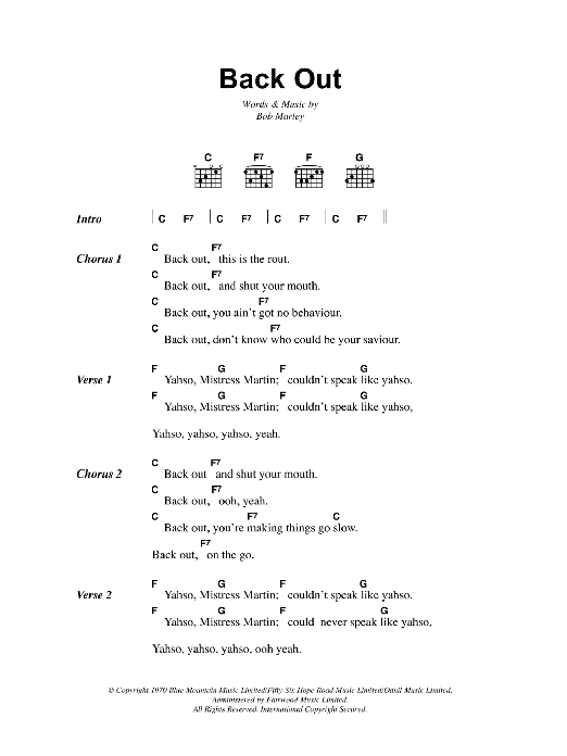 Bob Marley Back Out sheet music notes and chords arranged for Guitar Chords/Lyrics