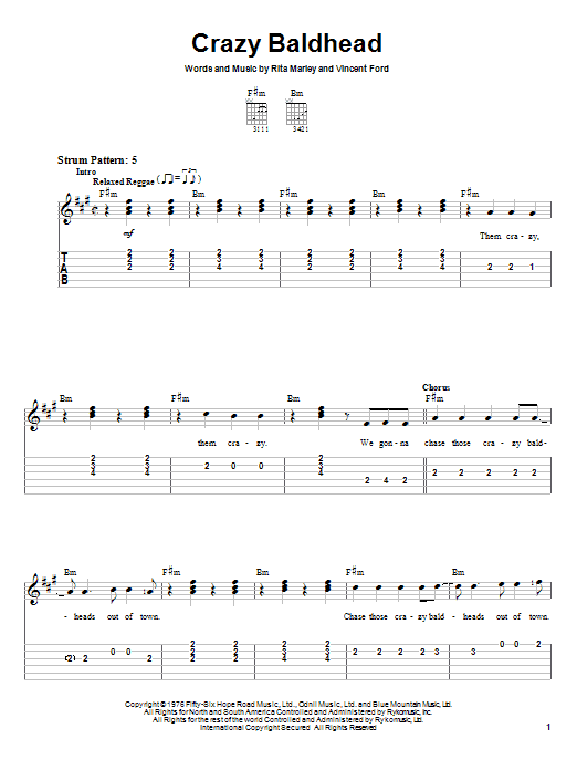 Bob Marley Crazy Baldhead sheet music notes and chords. Download Printable PDF.