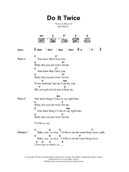 Bob Marley Do It Twice sheet music notes and chords. Download Printable PDF.