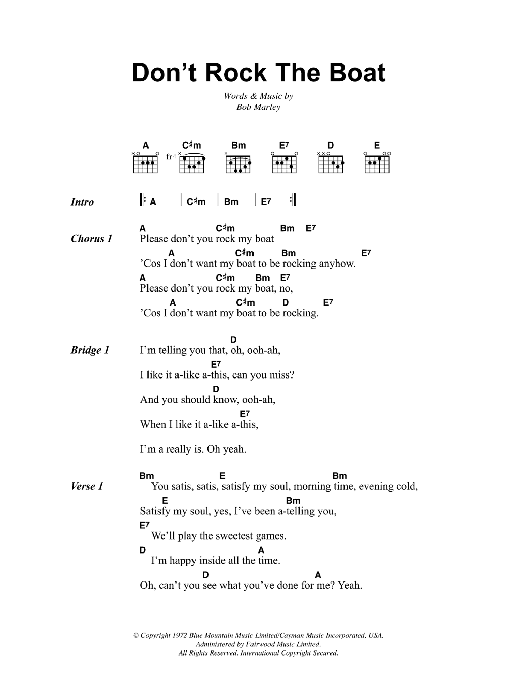 Bob Marley Don't Rock The Boat sheet music notes and chords. Download Printable PDF.