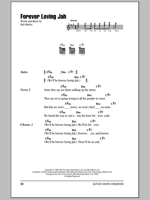 Bob Marley Forever Loving Jah sheet music notes and chords. Download Printable PDF.