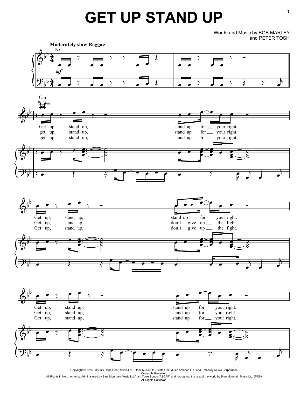 Bob Marley Get Up Stand Up sheet music notes and chords. Download Printable PDF.