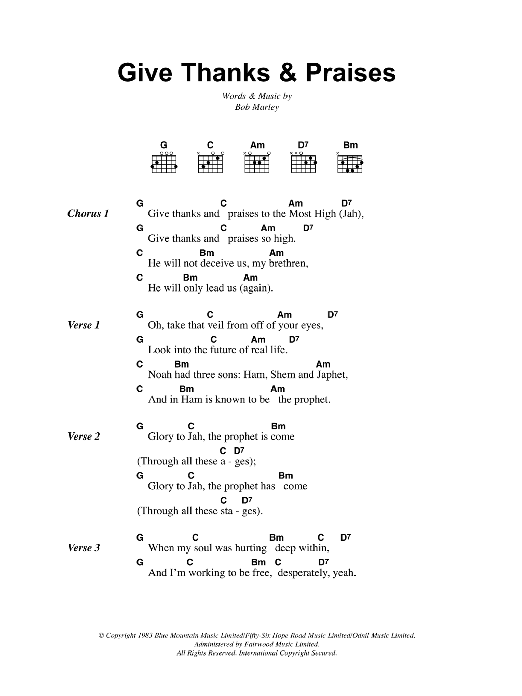 Bob Marley Give Thanks And Praises sheet music notes and chords. Download Printable PDF.