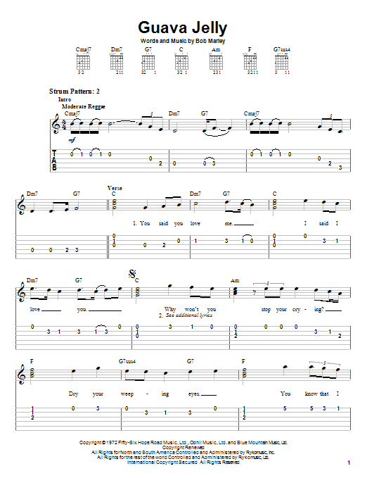 Bob Marley Guava Jelly sheet music notes and chords. Download Printable PDF.