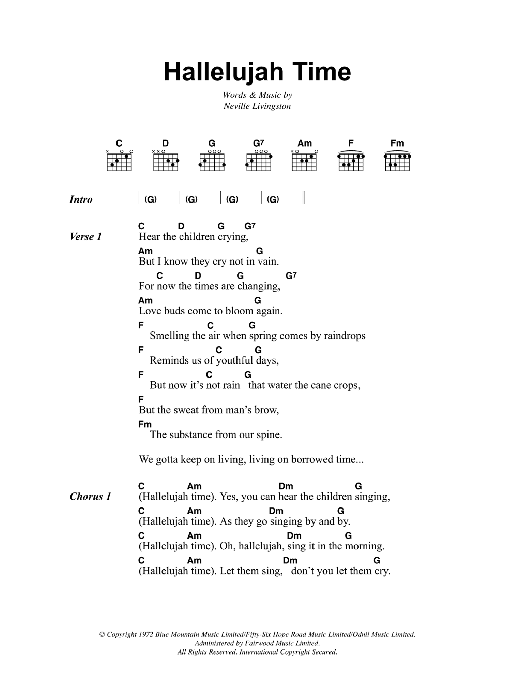 Bob Marley Hallelujah Time sheet music notes and chords. Download Printable PDF.