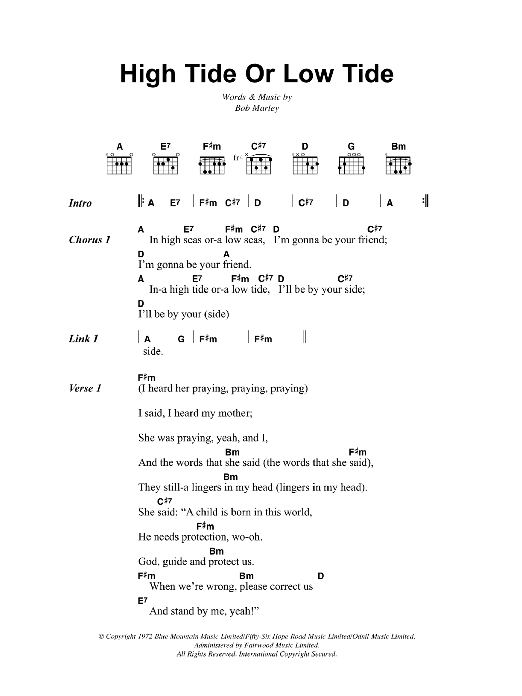 Bob Marley High Tide Or Low Tide sheet music notes and chords. Download Printable PDF.