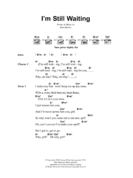 Bob Marley I'm Still Waiting sheet music notes and chords. Download Printable PDF.