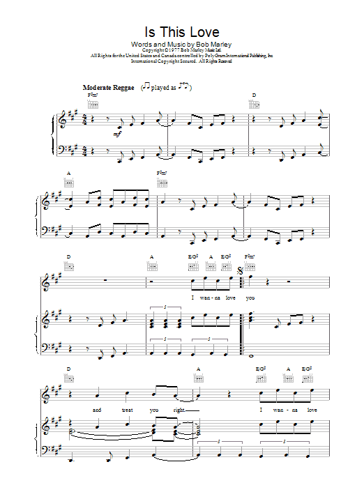 Bob Marley Is This Love sheet music notes and chords arranged for Solo Guitar