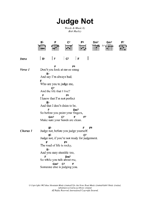 Bob Marley Judge Not sheet music notes and chords. Download Printable PDF.