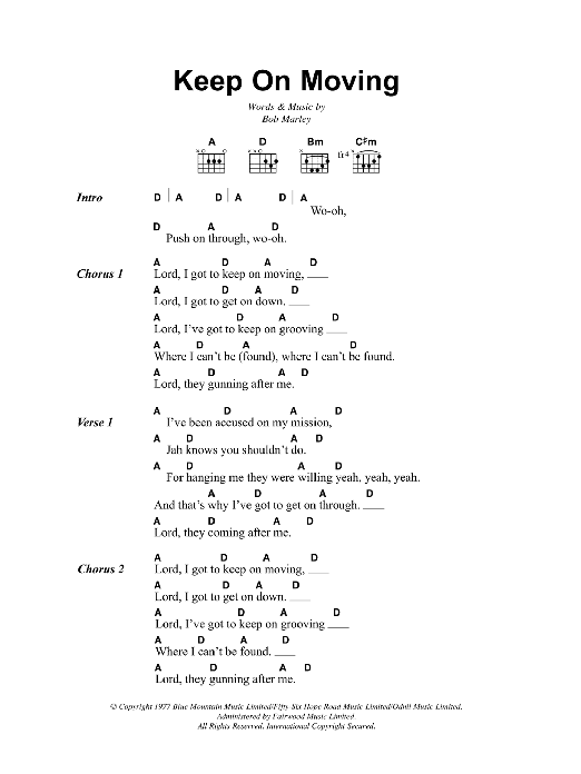 Bob Marley Keep On Moving sheet music notes and chords arranged for Guitar Chords/Lyrics