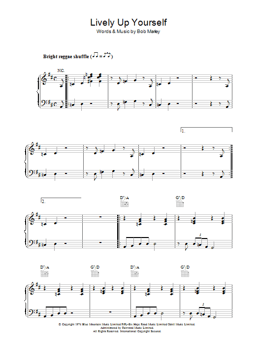 Bob Marley Lively Up Yourself sheet music notes and chords. Download Printable PDF.