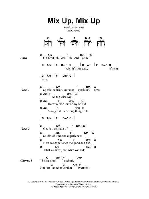 Bob Marley Mix Up, Mix Up sheet music notes and chords. Download Printable PDF.