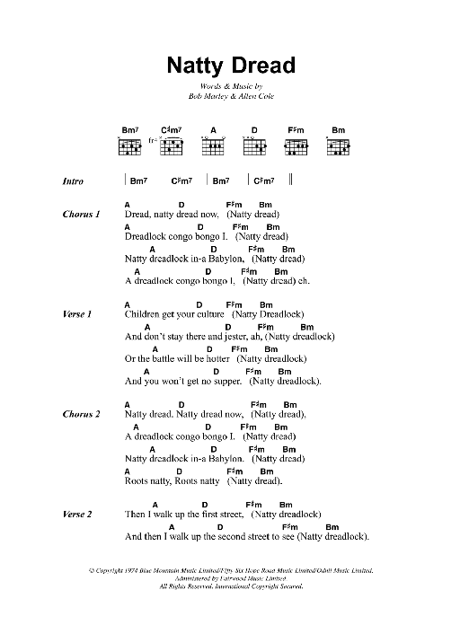 Bob Marley Natty Dread sheet music notes and chords. Download Printable PDF.