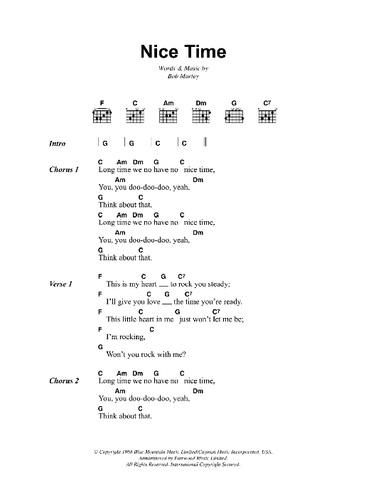 Bob Marley Nice Time sheet music notes and chords. Download Printable PDF.