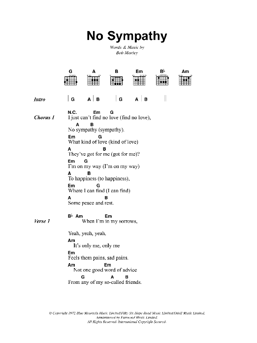 Bob Marley No Sympathy sheet music notes and chords. Download Printable PDF.