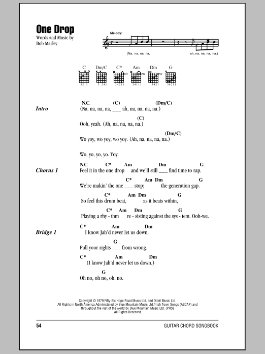 Bob Marley One Drop sheet music notes and chords. Download Printable PDF.