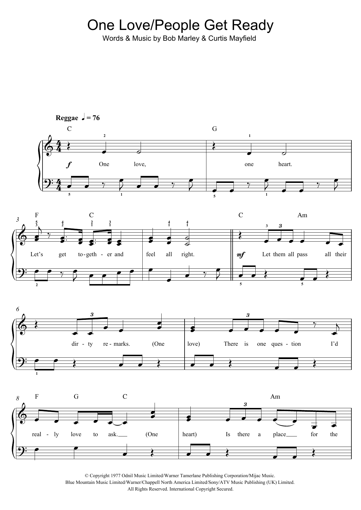 Bob Marley One Love/People Get Ready sheet music notes and chords arranged for Ukulele