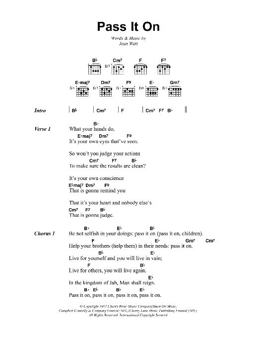 Bob Marley Pass It On sheet music notes and chords. Download Printable PDF.