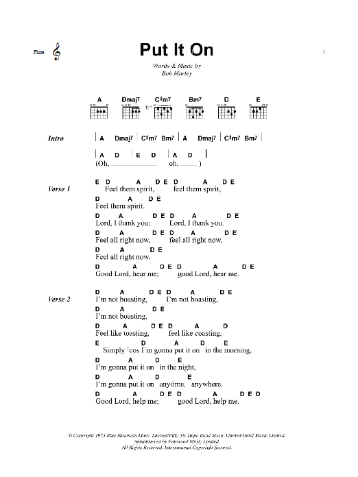 Bob Marley Put It On sheet music notes and chords. Download Printable PDF.