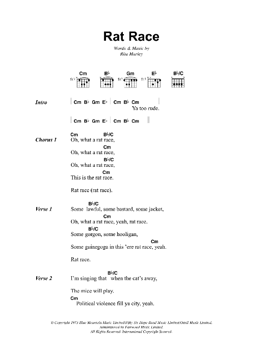 Bob Marley Rat Race sheet music notes and chords. Download Printable PDF.